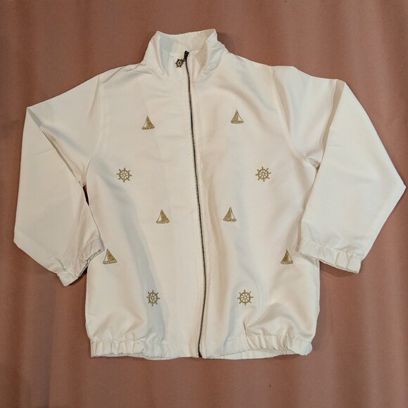 White vintage nautical windbreaker jacket - gold sailing embroidery - size small - Picture 1 of 7